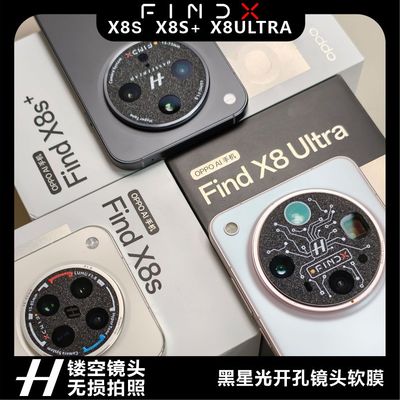 适用于OPPOFINDX8S+系列FINDX8ULTRA开孔镜头膜哈苏标防磨损闪点磨砂镜面彩色个性图案定制贴纸无损拍照画质