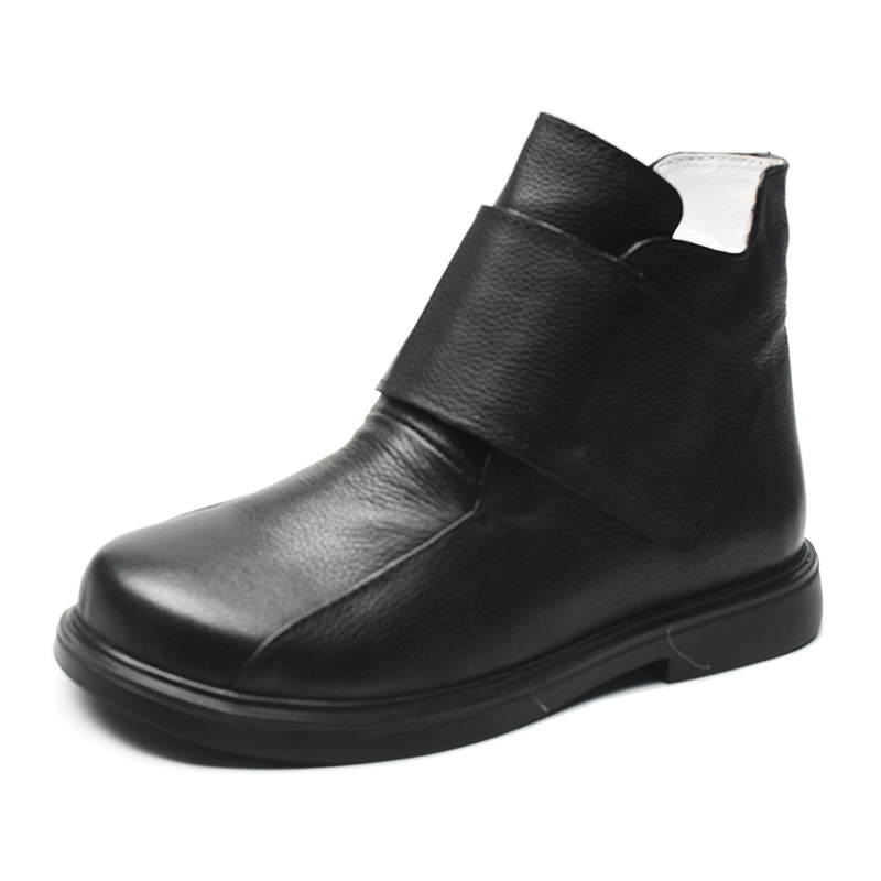 香路野花女童黑色真皮短靴魔术贴防滑软底秋冬保暖透气防臭马丁靴