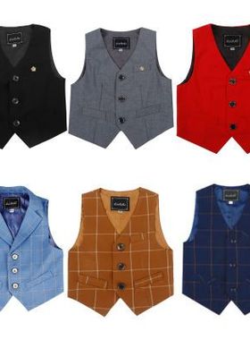 男童马甲春夏薄款西服背心中大童小学生男孩西装马夹坎肩儿童礼服