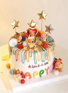 爆款卡通星星人蛋糕装饰摆件苹果蜡烛迷你萌粒星星人公仔蜡烛装饰