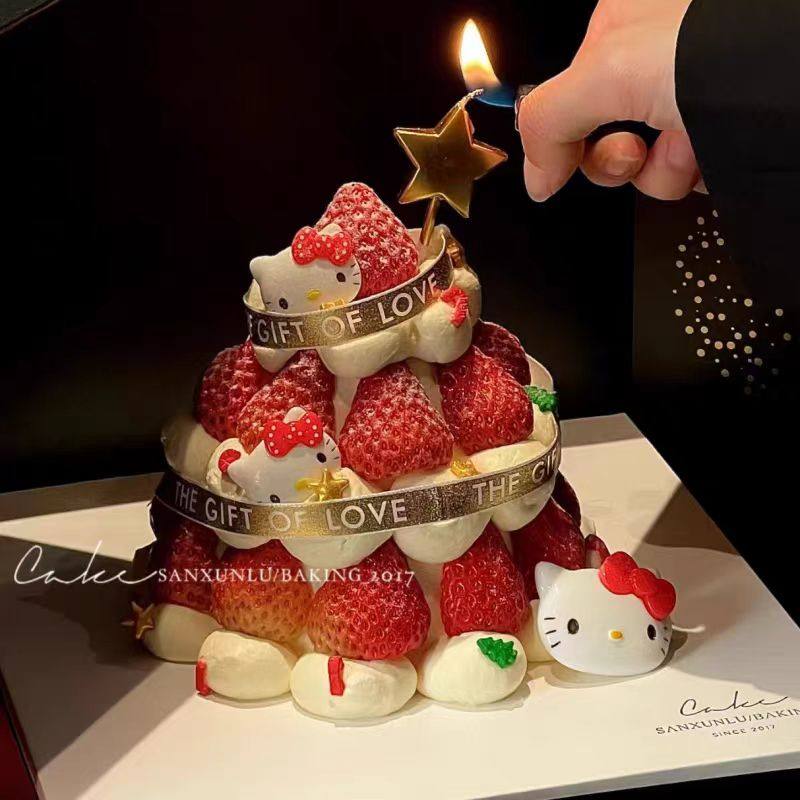 网红kitty猫草莓塔蛋糕装饰套装