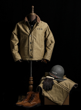 GIZEMO 2026实名复刻 二战羊驼毛卡其色N1 复古海军甲板服N-1夹克