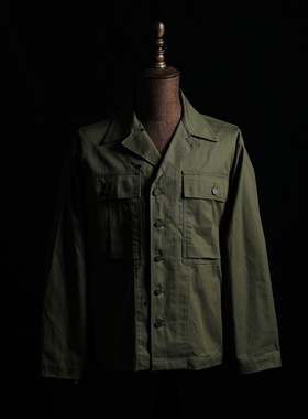 GIZEMO 二战ARMY鱼骨纹P43夹克 阿美咔叽 纯棉人字纹复古外套