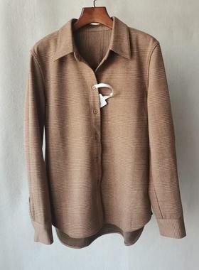 he家秋冬款威尔宾原色驼绒羊毛格纹衬衫女设计感显瘦百搭长袖上衣