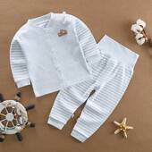 新生儿彩棉宝宝高腰护肚裤 婴幼儿纯棉秋衣秋裤 套装 男女童