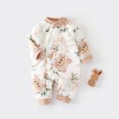 冬季 花妈甄选 夹棉新生婴儿衣服秋连体衣宝宝40克薄棉保暖哈衣