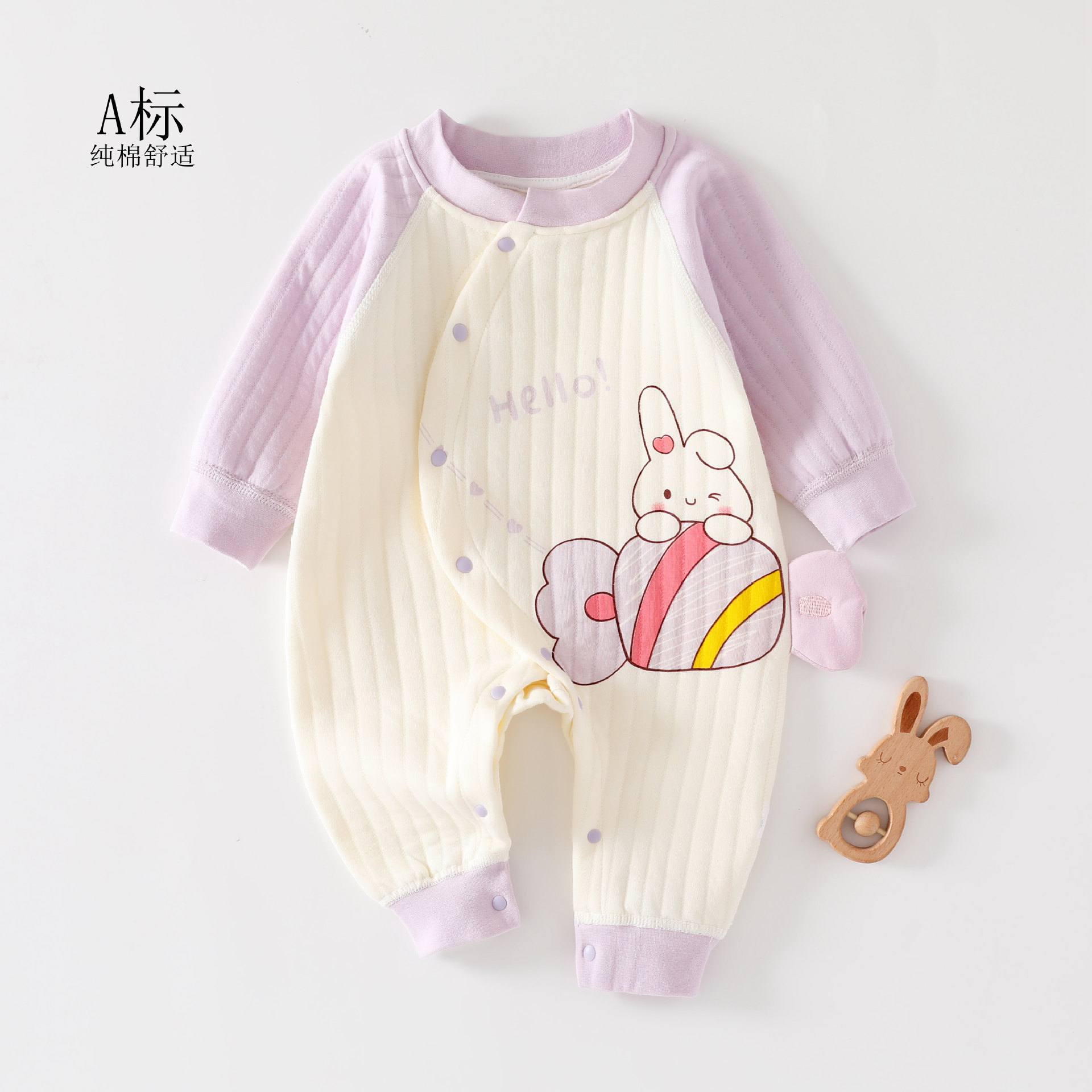 家居服婴儿连体衣服秋冬棉三层保暖连体衣无骨工艺宝宝加厚爬服哈