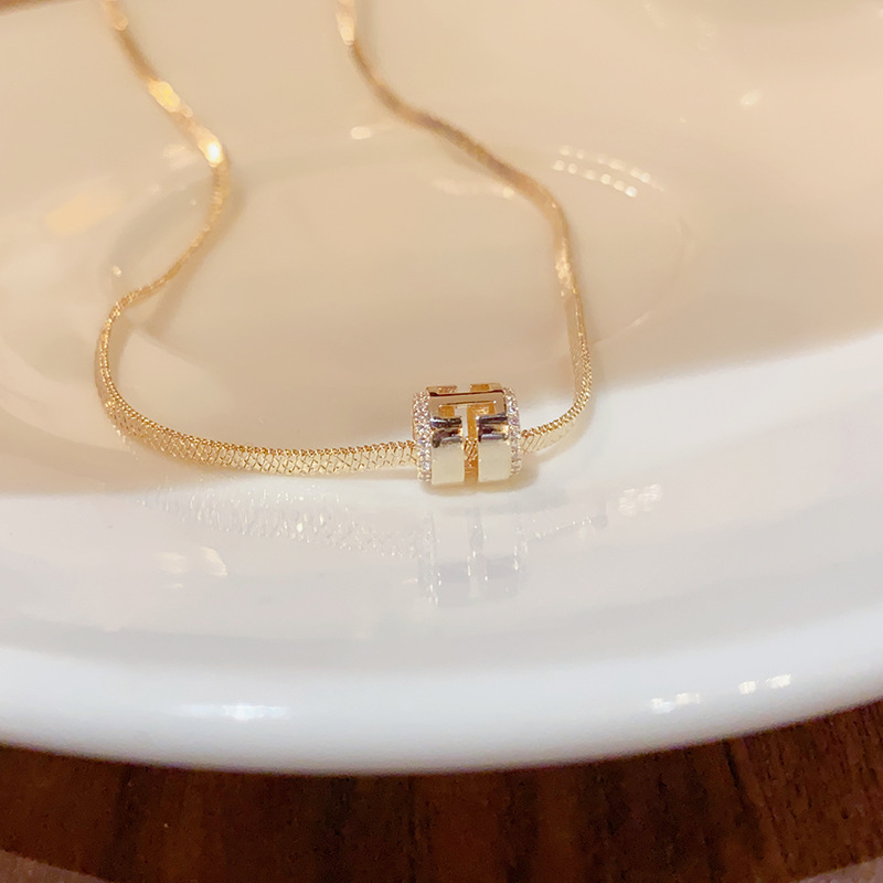 春夏正品时尚锆石圆柱滚轮转运珠项链女镀真金轻奢个性锁骨链