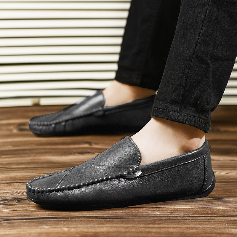 鳄鱼豆豆鞋男款冬季2024新款懒人鞋子高级一脚蹬透气男士休闲皮鞋