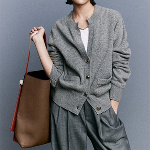 羊范新款100%羊毛开衫女高端欧货老钱风针织上衣宽松显瘦慵懒外搭