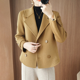 羊范秋冬新款双面100纯羊毛大衣女短款呢子西装领外套小个子毛呢