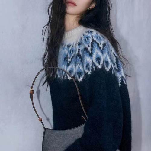 羊范费尔岛提花纯山羊绒针织衫