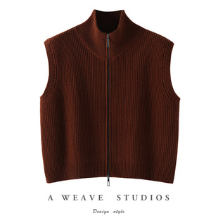 坎肩宽松百搭 100%纯羊毛针织马甲女立领双拉链无袖 羊范2025春季 款