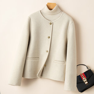 2025秋冬新款短款纯羊毛毛呢外套女小个子双面呢羊绒大衣纯色