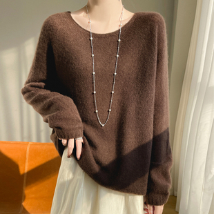 羊范云朵触感 75%山羊绒女圆领无缝宽松打底针织毛衣 25%桑蚕丝