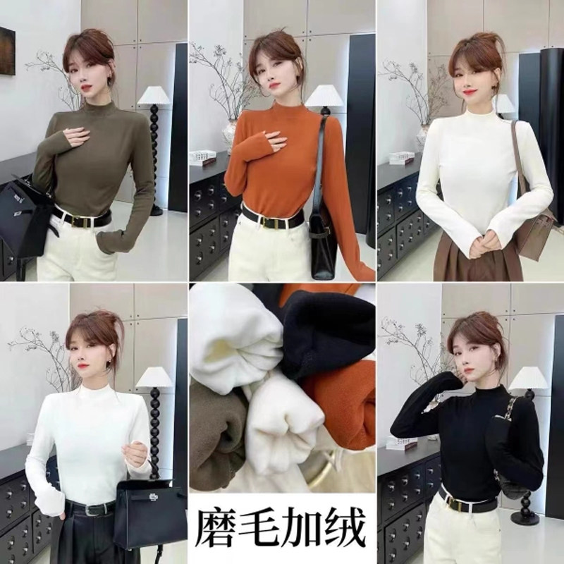 卡卡短立领磨毛打底衫新款女秋冬