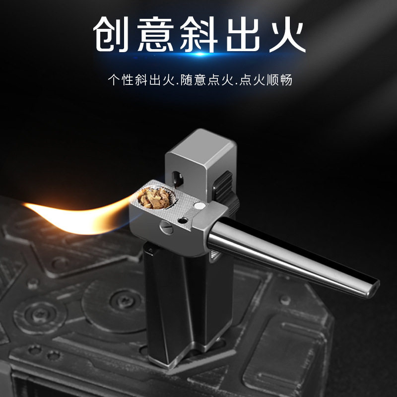 新款金属烟斗打火机随身斗可折叠斜火焰充气打火机便携男士抽烟丝