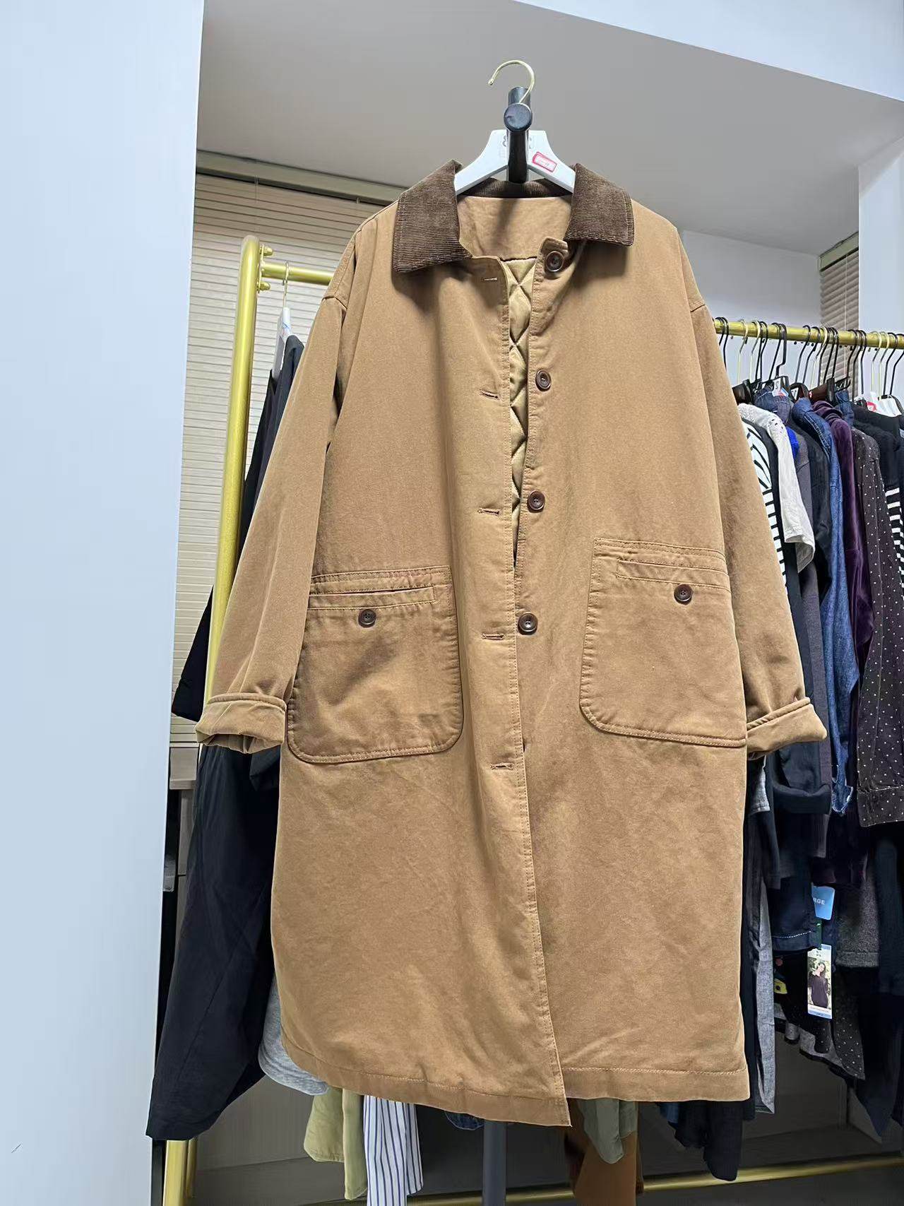 简约大气中长款宽松大码中性风直筒风衣款棉服棉衣女款
