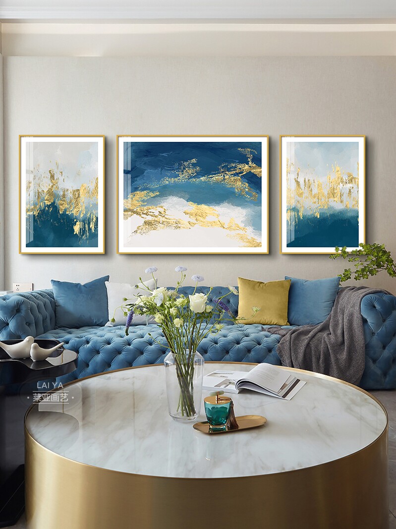 거실 추상 장식 그림 3 피스 라이트 럭셔리 스타일 벽화 레스토랑 조합 벽화 소파 배경 벽 크리스탈 도자기 매달려 그림