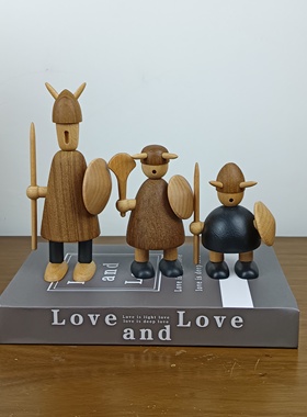 摩登空间北欧丹麦书房实木维京海盗人柚木偶创意家居摆件