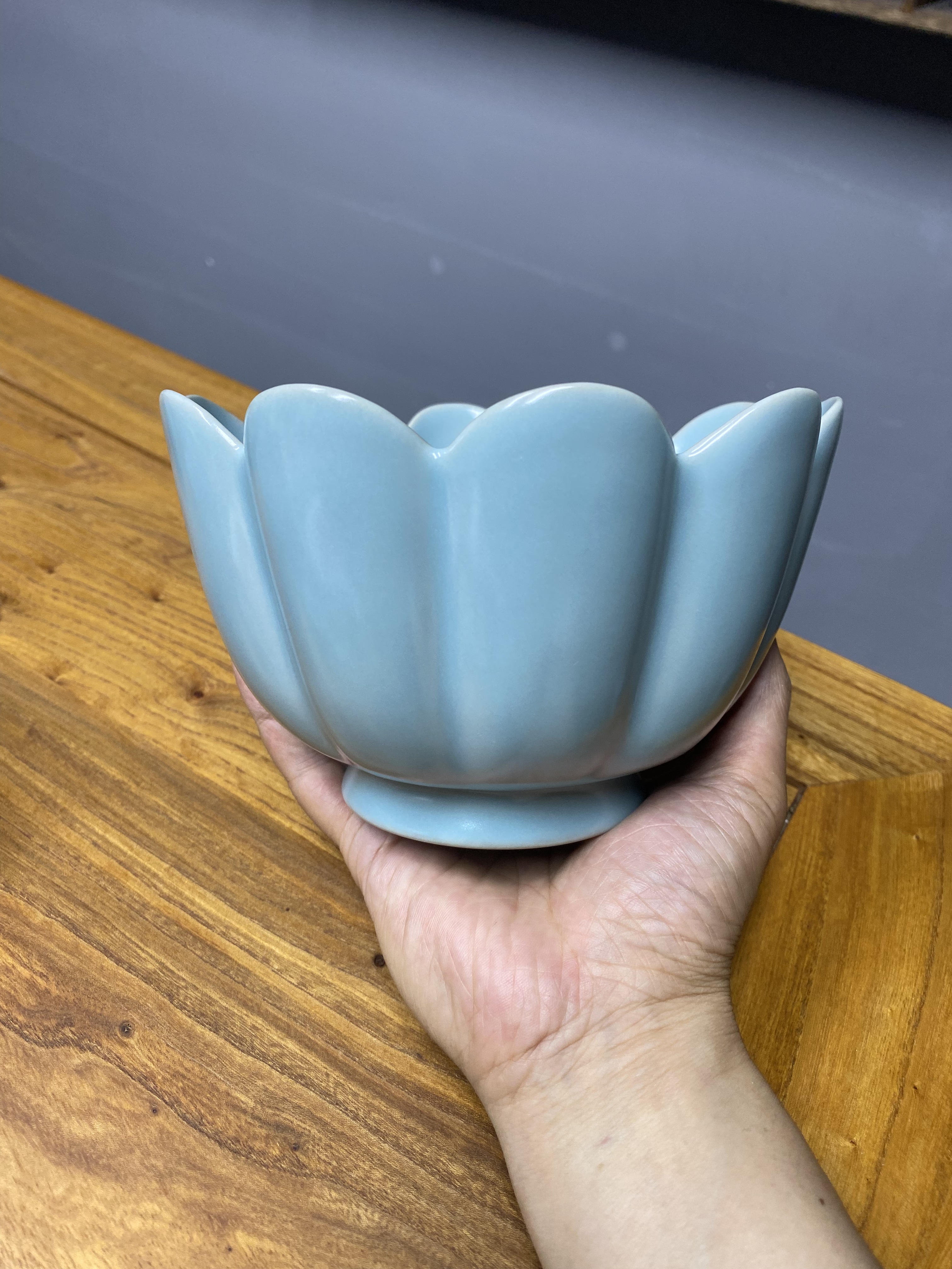 汝州汝瓷汝窑仿古天青莲花温碗陶瓷茶洗建水水盂茶渣缸大容量茶道