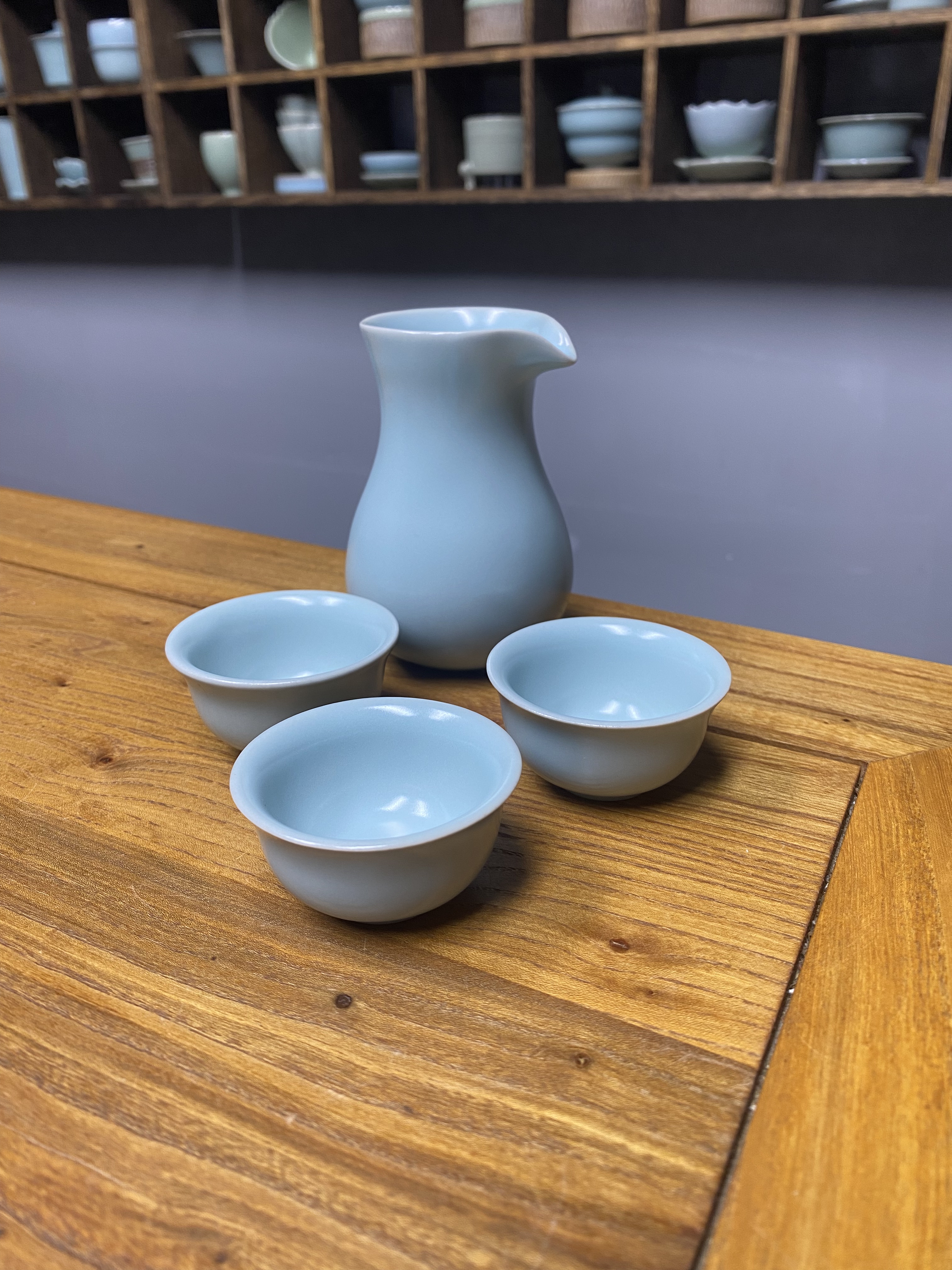 汝州汝瓷汝窑仿古月白原矿原釉酒壶套装分酒器养生酒具器陶瓷白酒
