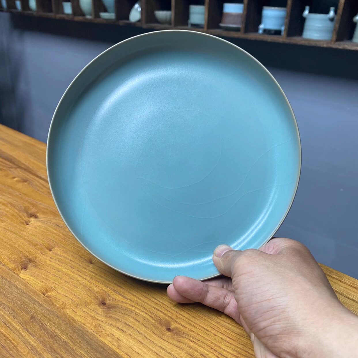 中式汝窑汝瓷仿古釉茶点干果水果碟糕点盘蓄水干泡壶承盖碗底托座