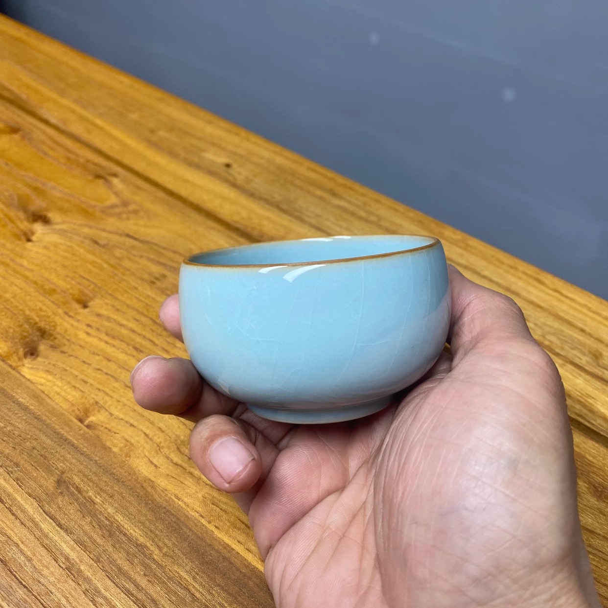 中式汝瓷天青色禅定罗汉可养开片