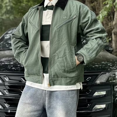 阿迪达斯三叶草男女装百搭复古保暖运动休闲翻领夹克棉服 JW9575