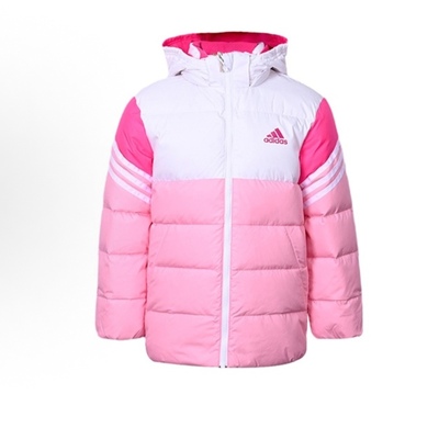 Adidas/阿迪达斯冬季保暖小童女童休闲运动连帽羽绒服短款H40328