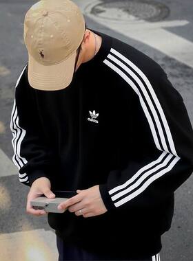 阿迪达斯男装套头衫25冬季新款长袖上衣三叶草经典圆领卫衣JN9786