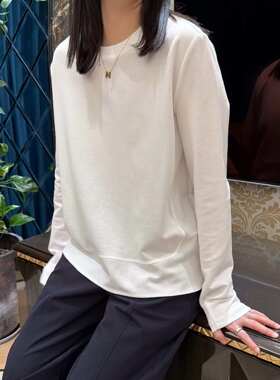 侧边开叉宽松白色长袖T恤女欧州站2026秋季新款百搭休闲上衣纯色