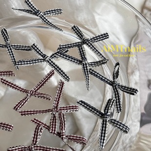 「「AiMTnails马姑娘家新品 饰发夹材料」 3mm韩系千鸟格小蝴蝶结装