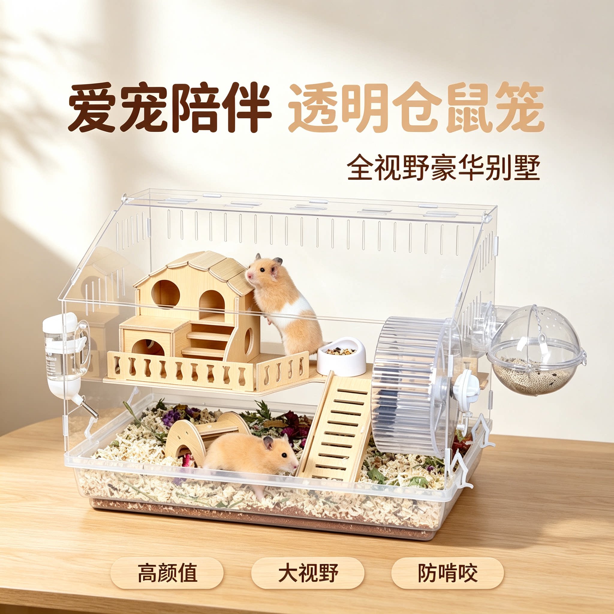 仓鼠全景高透笼子大空间的豪华双层别墅亚克力透明笼耐啃咬防越狱