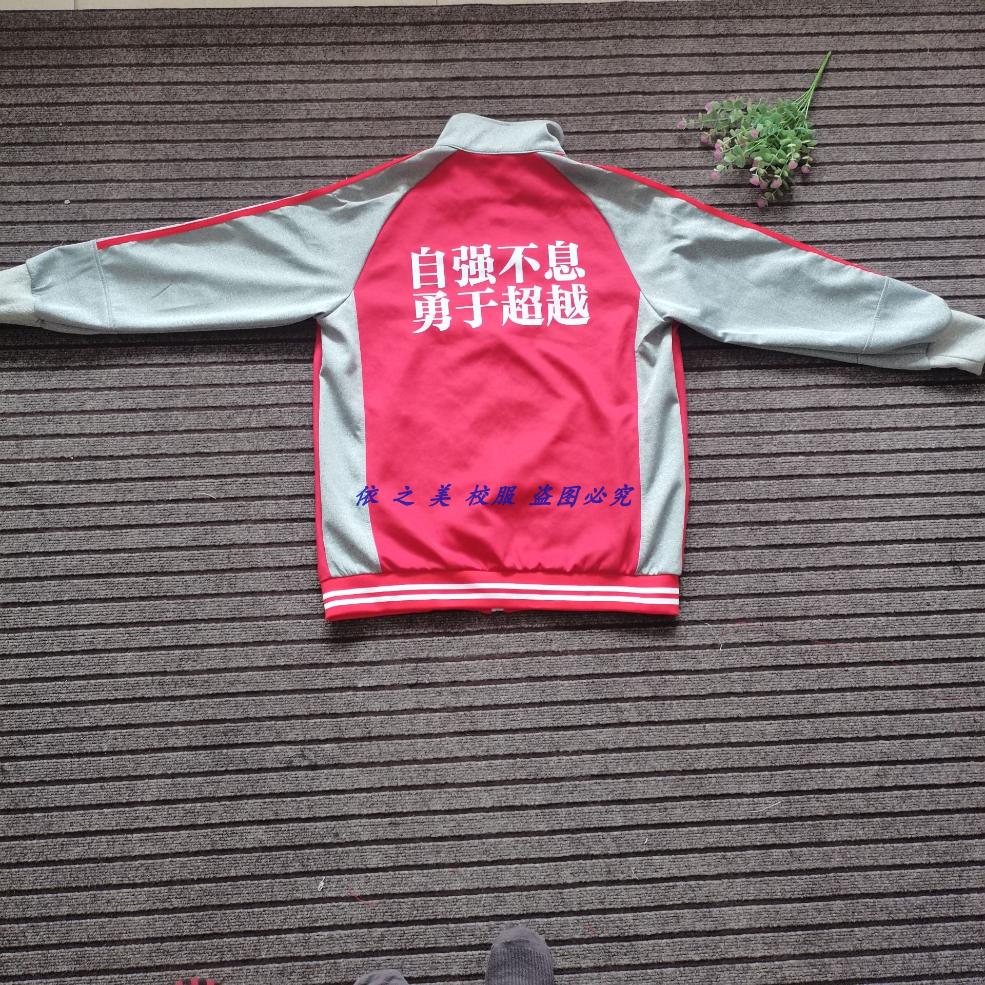 衡水中学校服春秋外套宽松上衣灰色拼接红色加校徽可来图定制大码