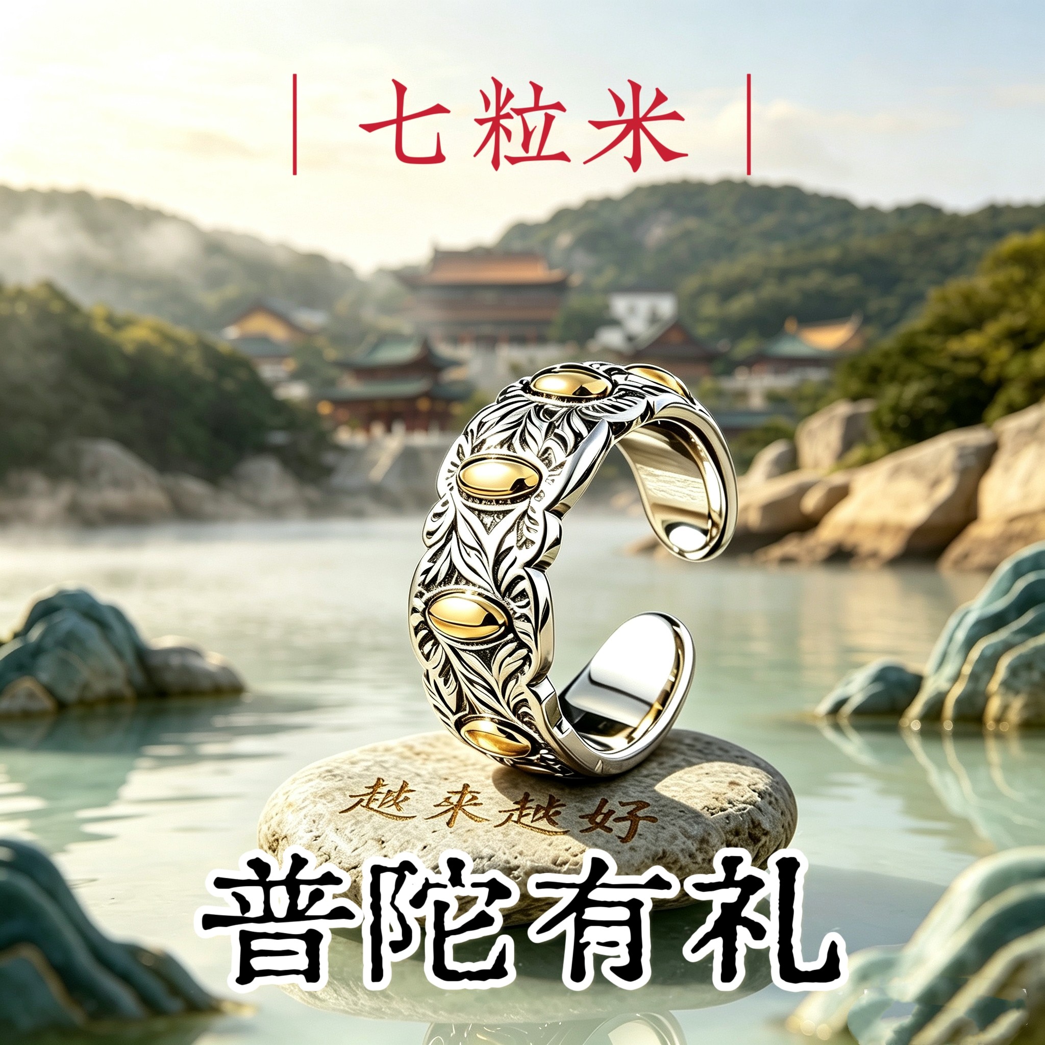 【普陀山直发】普陀七粒米戒指 l 7粒米古法手工制作活口可调节