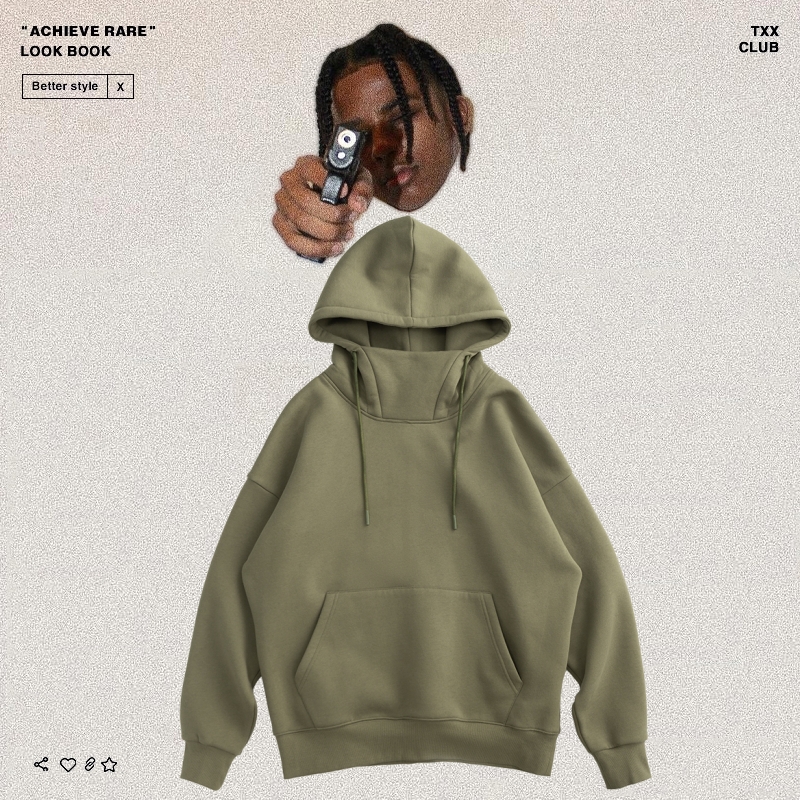 复古纯色高领连帽衫休闲卫衣外套