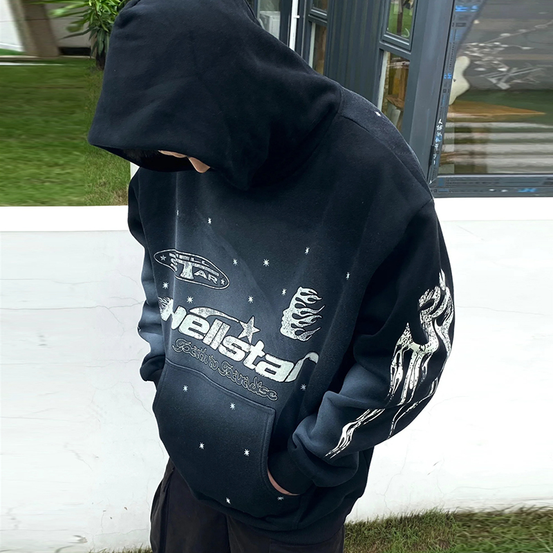 HELLSTAR高街洗水做旧印花卫衣潮