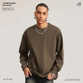 美式 T恤 巴家重磅425G男女宽松纯棉长袖 休闲潮牌纯色落肩袖 打底衫