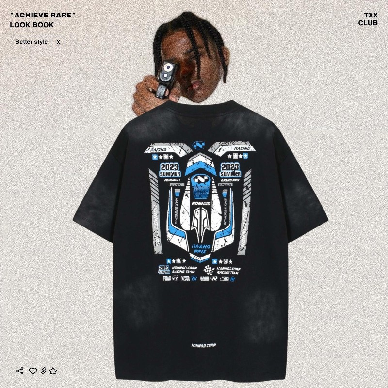 NONNOD洗水做旧高街爆裂印花短袖