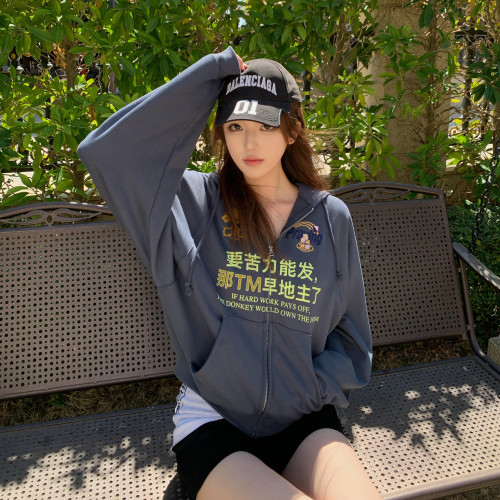 Praying趣味文字印花开衫卫衣潮