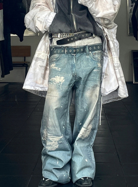 GRAILZ PROJECT G/R高街数码印花阔腿直筒裤假叠穿男女宽松牛仔裤