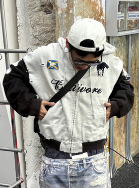 Protocol Index 战马贴布刺绣开衫外套高街破坏做旧男女连帽卫衣