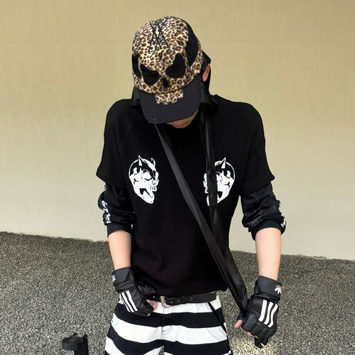 Thugclub骷髅恶魔华夫格垫肩T恤