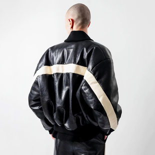 高街棒球服夹克外套FOG潮牌男女宽松休闲拼色皮衣 GOD美式 FEAR