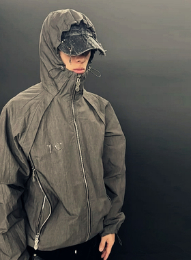 Thug Club高街潮牌星月饰品连帽外套男女宽松户外骑行防风冲锋衣