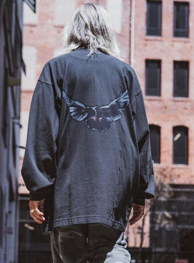 YEEZY高街侃爷Kanye三方联名和平鸽印花美式高街男女宽松长袖T恤