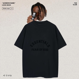 高街男女宽松小高领短袖 FEAR ESSENTIALS玄青黑FOG美式 GOD T恤