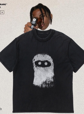 Arnodefrance蒙面人洗水做旧Vintage美式高街反穿男女宽松短袖T恤