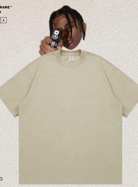 美式休闲重磅305G复古纯色落肩袖oversize男女宽松情侣短袖T恤潮